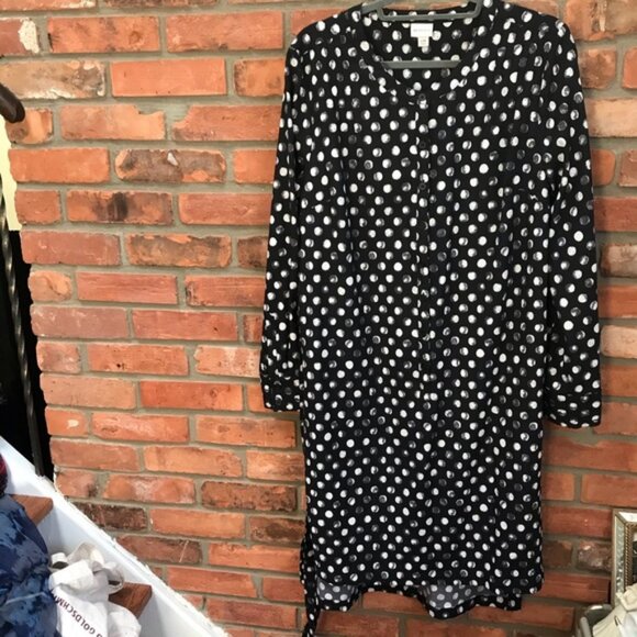 Merona NEW Polka Dot Stretch Shirt Dress Pockets Button Stretch Tunic Minimal L - Picture 6 of 16